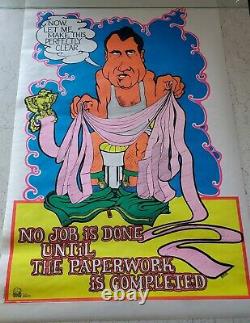 Vintage Black Light Poster Nixon No job is done Bevacqua 1972 NOS Toilet Paper