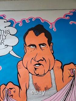 Vintage Black Light Poster Nixon No job is done Bevacqua 1972 NOS Toilet Paper