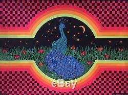 Vintage Black Light Poster Optical Garden Pin-up Peacock 1970 Psychedelic Oki