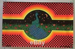 Vintage Black Light Poster Optical Garden Pin-up Peacock 1970 Psychedelic Oki