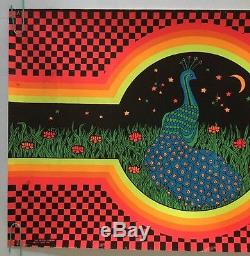 Vintage Black Light Poster Optical Garden Pin-up Peacock 1970 Psychedelic Oki