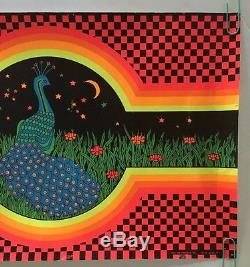 Vintage Black Light Poster Optical Garden Pin-up Peacock 1970 Psychedelic Oki