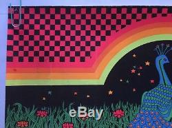 Vintage Black Light Poster Optical Garden Pin-up Peacock 1970 Psychedelic Oki