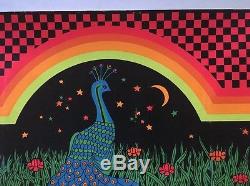 Vintage Black Light Poster Optical Garden Pin-up Peacock 1970 Psychedelic Oki