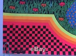 Vintage Black Light Poster Optical Garden Pin-up Peacock 1970 Psychedelic Oki