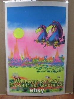 Vintage Black Light Poster Patience, my ass! Let's Kill something! 1971 Inv#1112