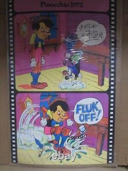 Vintage Black Light Poster Pinocchio parody 1972 (Damaged) Inv#G7552