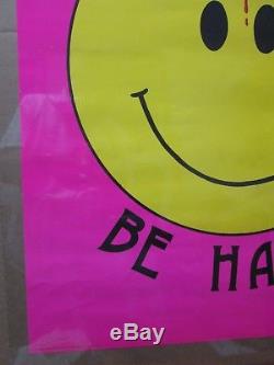Vintage Black Light Poster Psychedelic DON'T Worry be HAPPY 1989 Face In#G1175