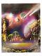 Vintage Black Light Poster Psychedelic Planets Space Cityscape Painting Signed