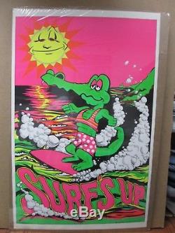 Vintage Black Light Poster Surf's Up surfing 1980 Inv#1225