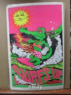 Vintage Black Light Poster Surf's Up surfing 1980 Inv#451
