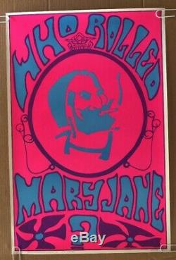 Vintage Black Light Poster Who Rolled Mary Jane Headshop 1960s Marijuana Weed