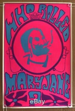 Vintage Black Light Poster Who Rolled Mary Jane Headshop 1960s Marijuana Weed