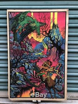 Vintage Black Light Velva-Print Poster 1970's St. George and the Dragon