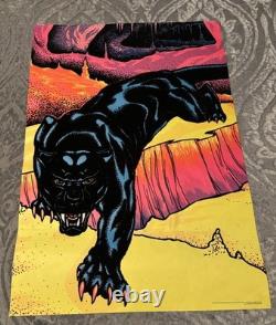 Vintage Black Panther Blacklight Poster 1973 Flocked Pro Arts Panther Cave 28x20