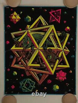 Vintage Black light Poster Psychedelic Escher Chameleons 1960s Silkscreen RARE