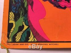Vintage Black light poster Adam & Eve Jean Paul Mitchell religious 1970's pin-up