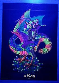 Vintage Blacklight Dragon Poster NOS Rare 1960's by MC Escher Silk Screen