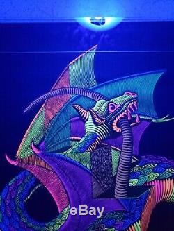 Vintage Blacklight Dragon Poster NOS Rare 1960's by MC Escher Silk Screen