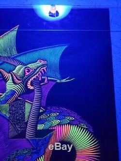 Vintage Blacklight Dragon Poster NOS Rare 1960's by MC Escher Silk Screen