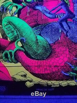 Vintage Blacklight Hippie Poster Dragon Lady Nude Funky Features 1970 NOS