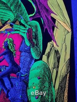 Vintage Blacklight Hippie Poster Dragon Lady Nude Funky Features 1970 NOS