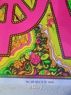 Vintage Blacklight Hippie Poster Rare Love Peace In The World 1970 Glespy NOS