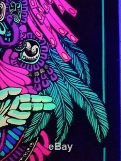 Vintage Blacklight Poster 1970s Mayan Priest Rare Velvet Trippy Psychedelic