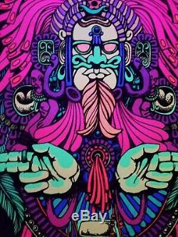 Vintage Blacklight Poster 1970s Mayan Priest Rare Velvet Trippy Psychedelic