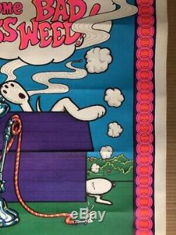 Vintage Blacklight Poster Acapulco Gold Is Bad A$$ Weed Snoopy Woodstock Stoned