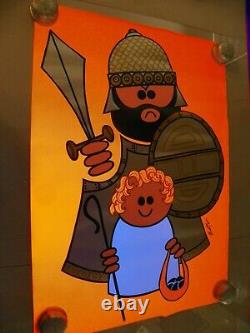 Vintage Blacklight Poster David & Goliath Artist Araten, Printed by Shohar