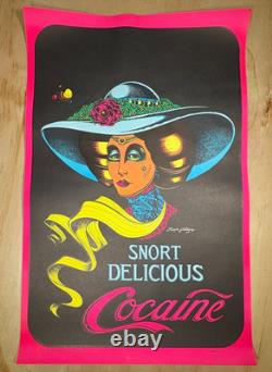 Vintage Blacklight Poster Head Shop 70s Saladin Petagno Snort Delicious Cocaine