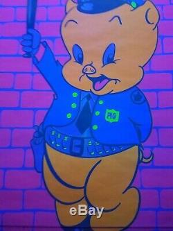 Vintage Blacklight Poster Porky Pig Cop 1972 Rare Police Funny Original NOS