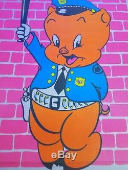 Vintage Blacklight Poster Porky Pig Cop 1972 Rare Police Funny Original NOS