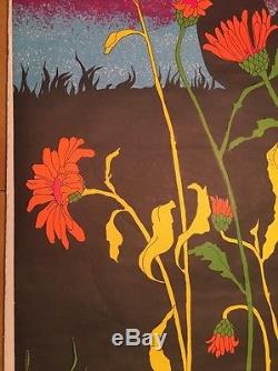 Vintage Blacklight Poster Psychedelic Pin-up Frog Lily Pond Flowers 1972 Child