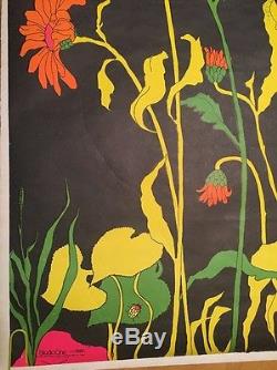 Vintage Blacklight Poster Psychedelic Pin-up Frog Lily Pond Flowers 1972 Child