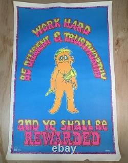 Vintage Blacklight Poster Werks Head Shop 70s USA Work Hard Bevacqua Rare 23x35