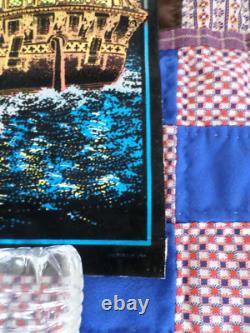Vintage Blacklight Velvet Poster Fuzzy Pirate Ghost Sailing Ship 21W x 32 H