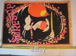 Vintage Blacklight hippie florecent poster Snoopy Surfs Up