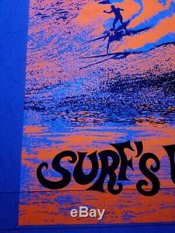 Vintage Blacklight hippie fluorescent poster rare surf's up 1970s surfer surfing
