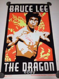 Vintage Bruce Lee Aquarius Black Light Velvet Poster 24x35 Very Rare