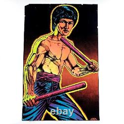 Vintage Bruce Lee Big Boss Flocked Velvet Black Light Poster 33.5 x 21.5