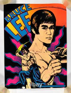 Vintage Bruce Lee Kung Fu Black Light Flocked Velvet Poster 1976 Pro Arts