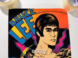 Vintage Bruce Lee Kung Fu Black Light Flocked Velvet Poster 1976 Pro Arts