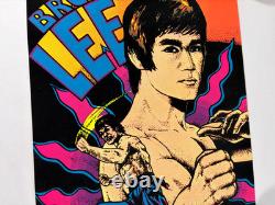 Vintage Bruce Lee Kung Fu Black Light Flocked Velvet Poster 1976 Pro Arts