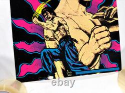 Vintage Bruce Lee Kung Fu Black Light Flocked Velvet Poster 1976 Pro Arts