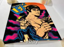 Vintage Bruce Lee Kung Fu Black Light Flocked Velvet Poster 1976 Pro Arts