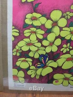 Vintage Butterfly peace Love Black Light Poster 1970's In#G235