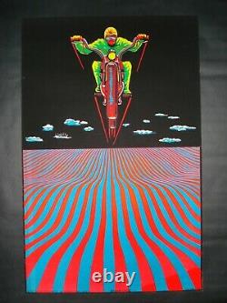 Vintage DREAM CYCLE blacklight poster Psychedelic motorcycle Dream Merchants NOS