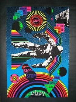 Vintage FLY CAREFULLY blacklight poster Psychedelic space astronaut 1969 NOS